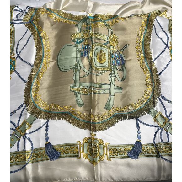 Vintage Scarf Hermes Style Gold And Cream Equestrian - Picture 5 of 6